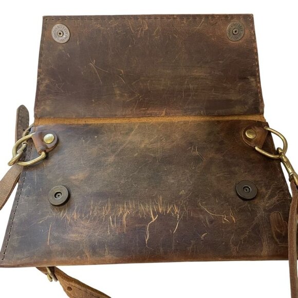 Handmade Distressed Leather Crossbody Bag Retro Rustic Academia Casual Outdoor - Picture 8 of 10